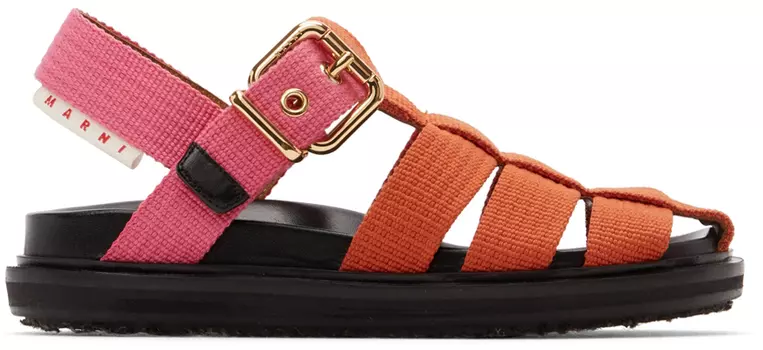 Оранжево-розовые сандалии Fisherman Marni