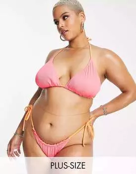 Оранжево-розовый двусторонний бикини-топ в рубчик с треугольными чашками We Are We Wear Plus Melissa