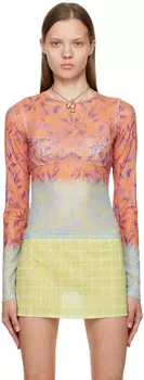 Оранжево-синяя футболка с длинным рукавом с рисунком Miaou