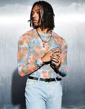 Оранжево-зеленая сетчатая футболка с длинными рукавами ASOS DESIGN - ORANGE