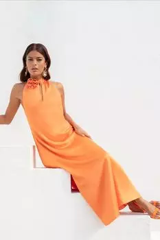 Оранжевое атласное платье с закрученным вырезом Ro&Zo, оранжевый