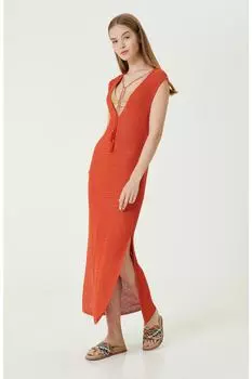 Оранжевое ажурное трикотажное пляжное платье с V-образным вырезом Network, оранжевый