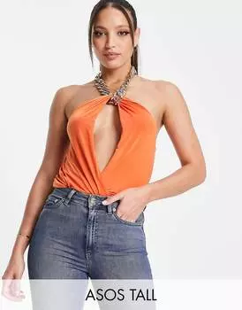 Оранжевое боди с высокой цепочкой ASOS DESIGN Tall