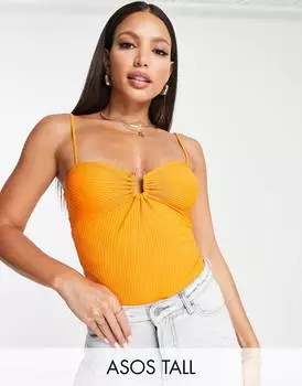 Оранжевое боди в рубчик с металлической отделкой ASOS DESIGN Tall