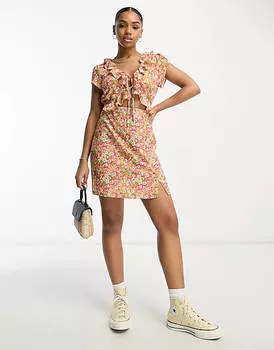 Оранжевое чайное платье мини с лифом и оборками ASOS DESIGN