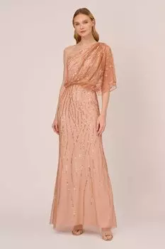 Оранжевое длинное платье с бисером Adrianna Papell, оранжевый