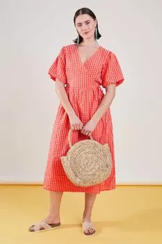 Оранжевое клетчатое платье и объемными рукавами Accessorize, оранжевый