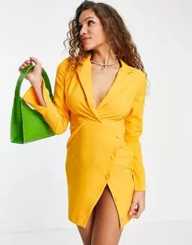 Оранжевое мини-платье-блейзер с разрезом на пуговицах ASOS DESIGN