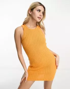 Оранжевое мини-платье-борцовка с объемной ребристой строчкой ASOS DESIGN
