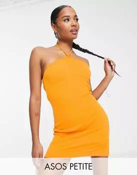 Оранжевое мини-платье в рубчик с отворотом и отворотом ASOS DESIGN Petite