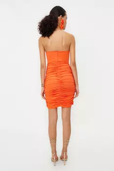 Оранжевое облегающее вязаное вечернее платье с корсетом на подкладке Trendyol, оранжевый