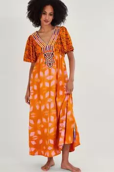 Оранжевое платье-кафтан из ткани LENZING ECOVERO с принтом Monsoon, оранжевый