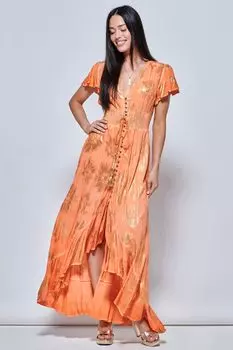 Оранжевое платье макси Holiday с рукавами-ангелами и пуговицами спереди Jolie Moi, оранжевый