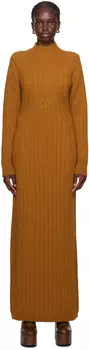 Оранжевое платье-макси с воротником-стойкой Dries Van Noten