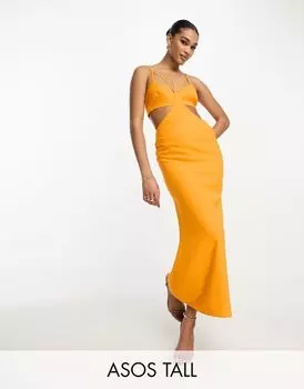 Оранжевое платье миди ASOS DESIGN Tall с множеством бретелей и вырезами