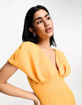 Оранжевое платье миди с глубоким вырезом и приспущенными плечами ASOS DESIGN