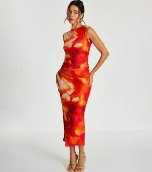Оранжевое платье миди с мраморным принтом QUIZ QUIZ, апельсиновый