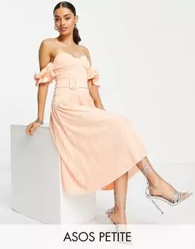 Оранжевое платье миди с открытыми плечами и поясом ASOS DESIGN Petite - ORANGE