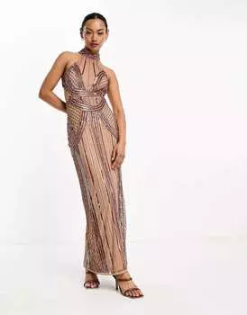 Оранжевое платье миди с высоким воротником и швами и швами ASOS