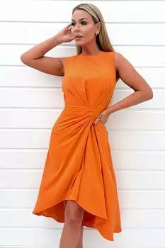 Оранжевое платье миди со сборками и подплечниками Ax Paris, оранжевый