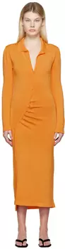 Оранжевое платье-миди со сборками Olnich