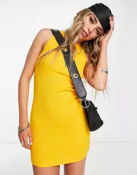 Оранжевое платье мини-майка в рубчик спереди ASOS DESIGN