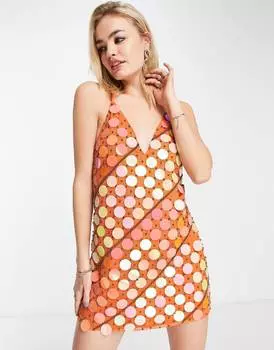 Оранжевое платье мини на бретелях с отделкой пайетками ASOS DESIGN ASOS DESIGN