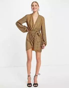 Оранжевое платье мини с запахом и завязками на талии ASOS DESIGN