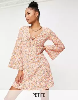 Оранжевое платье мини с завязкой спереди New Look