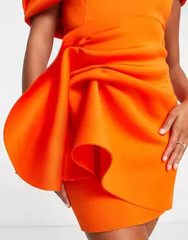 Оранжевое платье мини со складками и приспущенными плечами ASOS DESIGN Petite