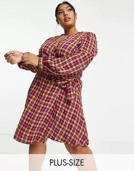 Оранжевое платье мини в клетку с запахом Nothing's Child Plus Rio Nobody's Child