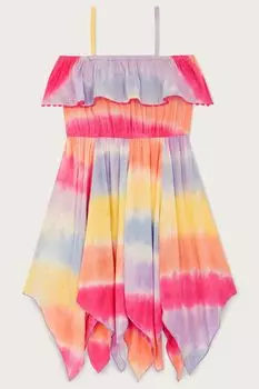 Оранжевое платье с эффектом тай-дай и асимметричным подолом с рюшами Monsoon, оранжевый