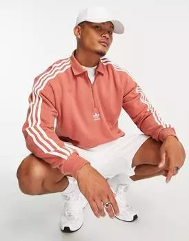 Оранжевое поло с длинными рукавами и молнией 1/2 adidas Originals Adicolor с 3 полосками