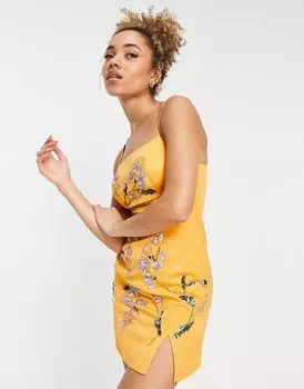Оранжевое структурированное мини-платье с цветочным декором ASOS