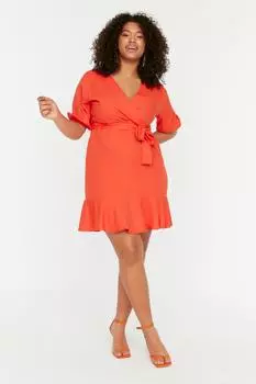 Оранжевое тканое двубортное платье с поясом Trendyol, оранжевый