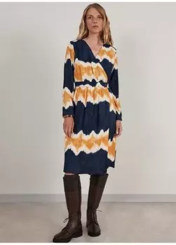 Оранжевое женское платье миди с V-образным вырезом 23KKEL7014X Yargc, оранжевый