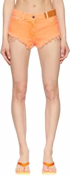 Оранжевые джинсовые шорты с бахромой Palm Angels