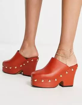 Оранжевые кожаные сабо на каблуке Topshop Rowan