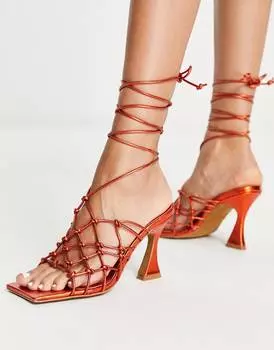 Оранжевые кожаные сандалии премиум-класса с ремешком на каблуке Topshop Rafi
