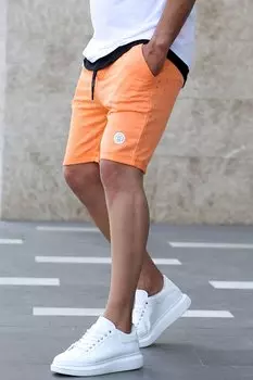 Оранжевые мужские шорты с рваными деталями 4249 MADMEXT