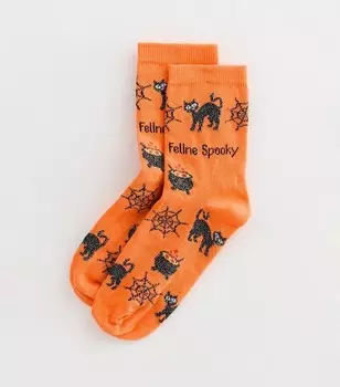 Оранжевые носки с пугающими блестками для кошек на Хэллоуин New Look, апельсиновый