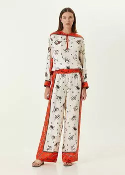 Оранжевые шелковые брюки с узором Fendi