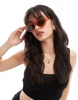Оранжевые солнцезащитные очки "кошачий глаз" в широкой оправе Vero Moda