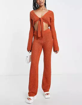 Оранжевые трикотажные широкие пляжные брюки в тон ASOS DESIGN