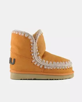 Оранжевые женские ботильоны на плоской подошве с деталями, связанными крючком, и блестящим логотипом Mou, оранжевый