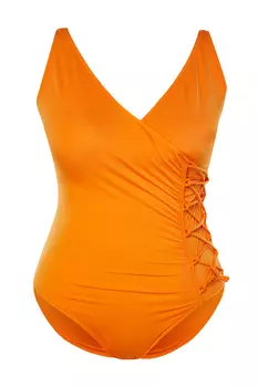 Оранжевый двубортный купальник с завязками Trendyol