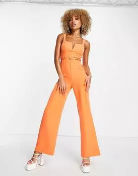 Оранжевый комбинезон с квадратным вырезом и расклешенной юбкой ASOS DESIGN