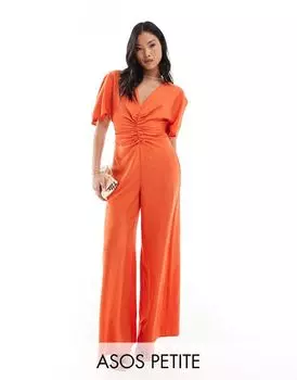 Оранжевый комбинезон со сборками спереди и вырезом сзади ASOS DESIGN Petite