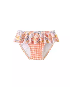 Оранжевый комбинезон в клетку для девочки с цветочными оборками Dadati