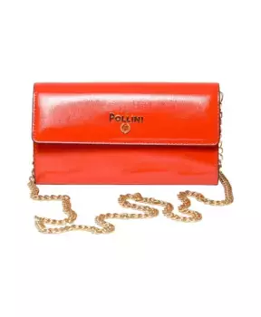 Оранжевый кошелек с золотой цепочкой Pollini, оранжевый